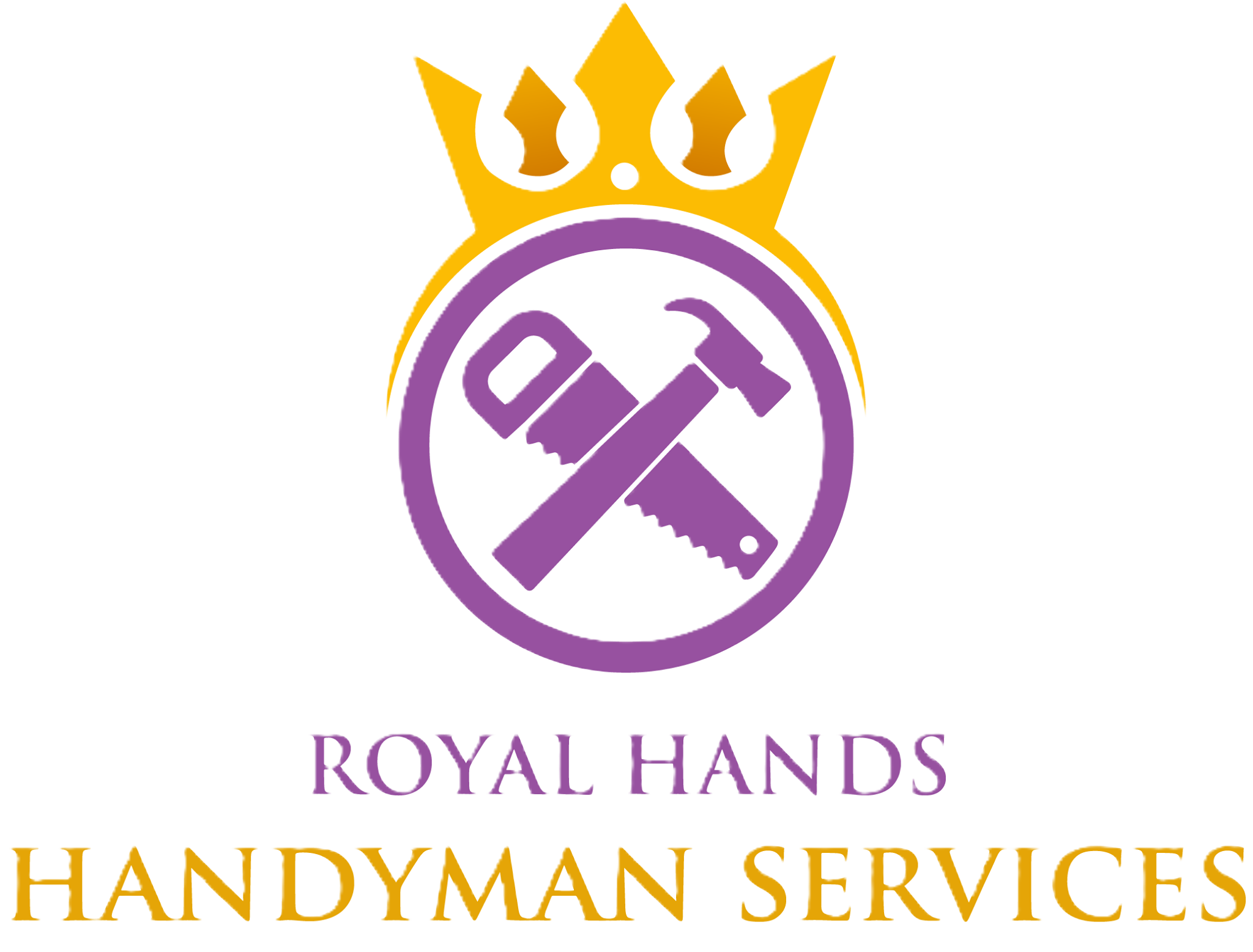 Royal Hands Handyman Services crest — crown over crossed hammer and saw